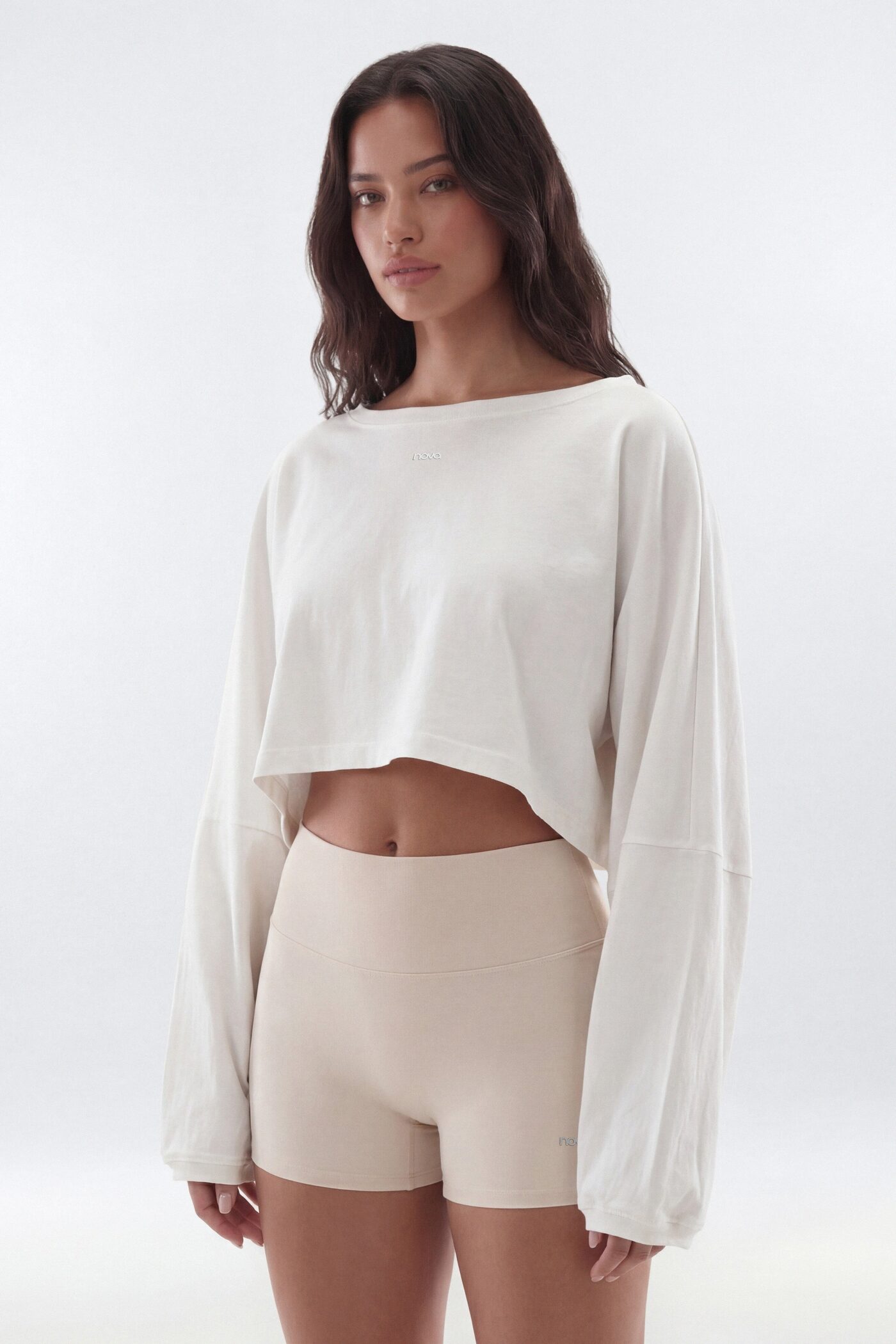 Cotton Jersey Long Sleeve Cropped Top - Bright White