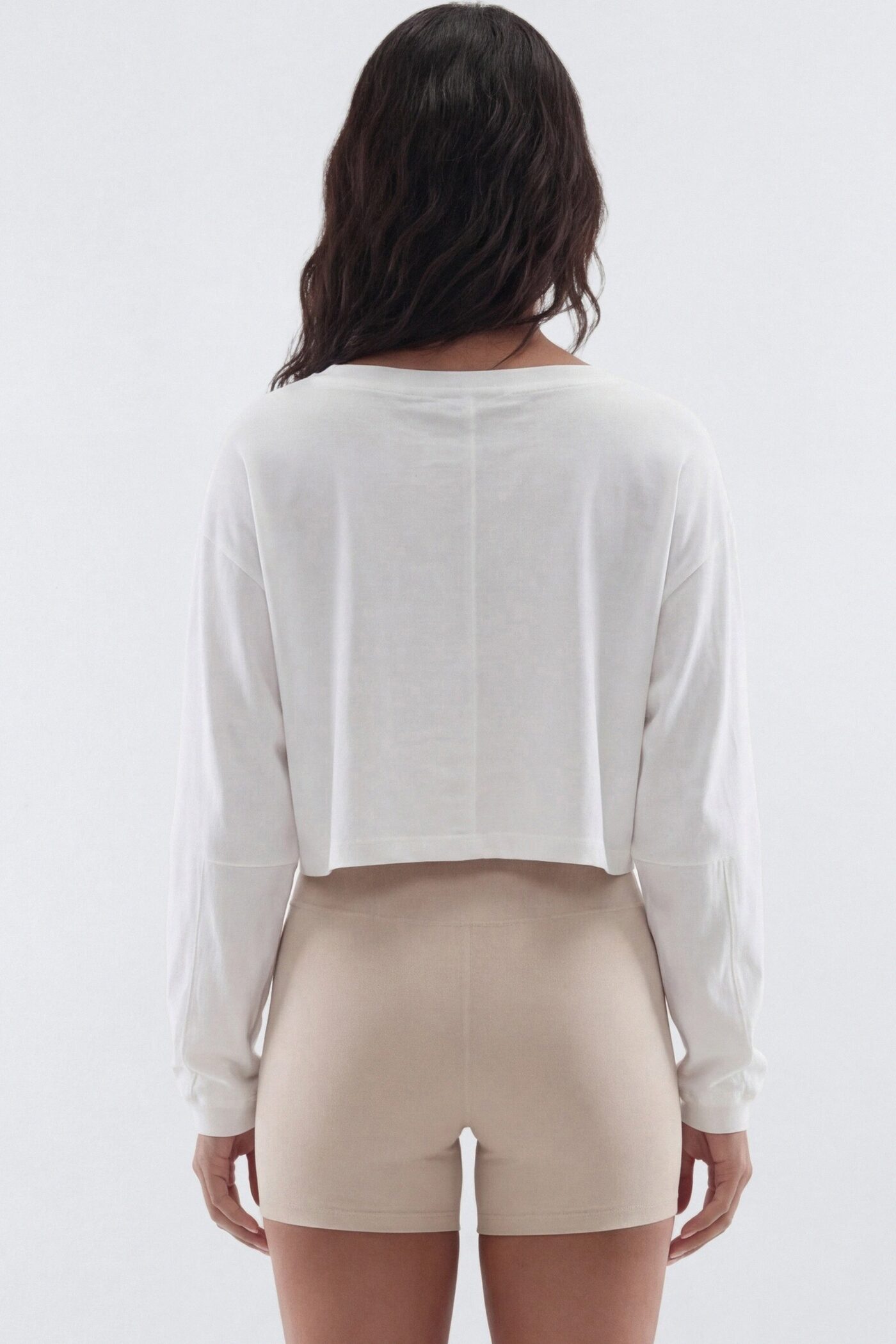 Cotton Jersey Long Sleeve Cropped Top - Bright White
