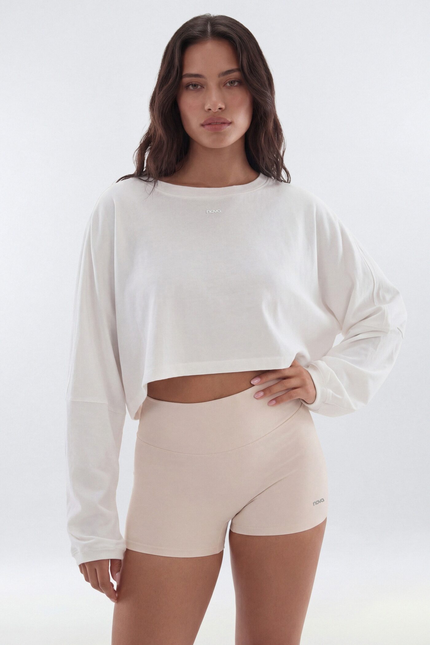 Cotton Jersey Long Sleeve Cropped Top - Bright White