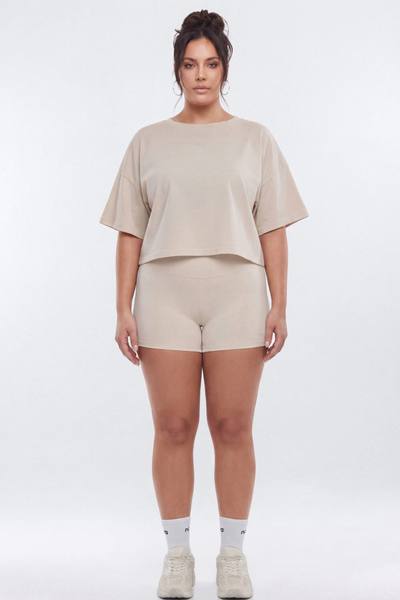 Cotton Jersey Boxy Short Sleeve Top - Oat Milk