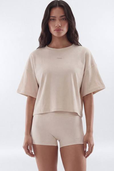 Cotton Jersey Boxy Short Sleeve Top - Oat Milk