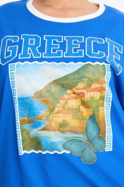 Greece Oversized Ringer Tee - Blue
