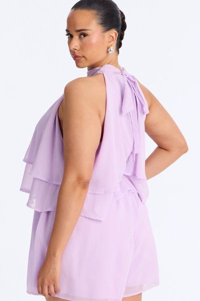 Josephine Chiffon Ruffle Romper - Lilac