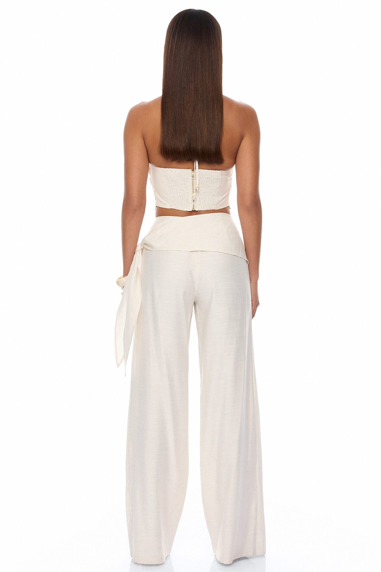 Golden Getaway Draped Crochet Pant Set - Cream