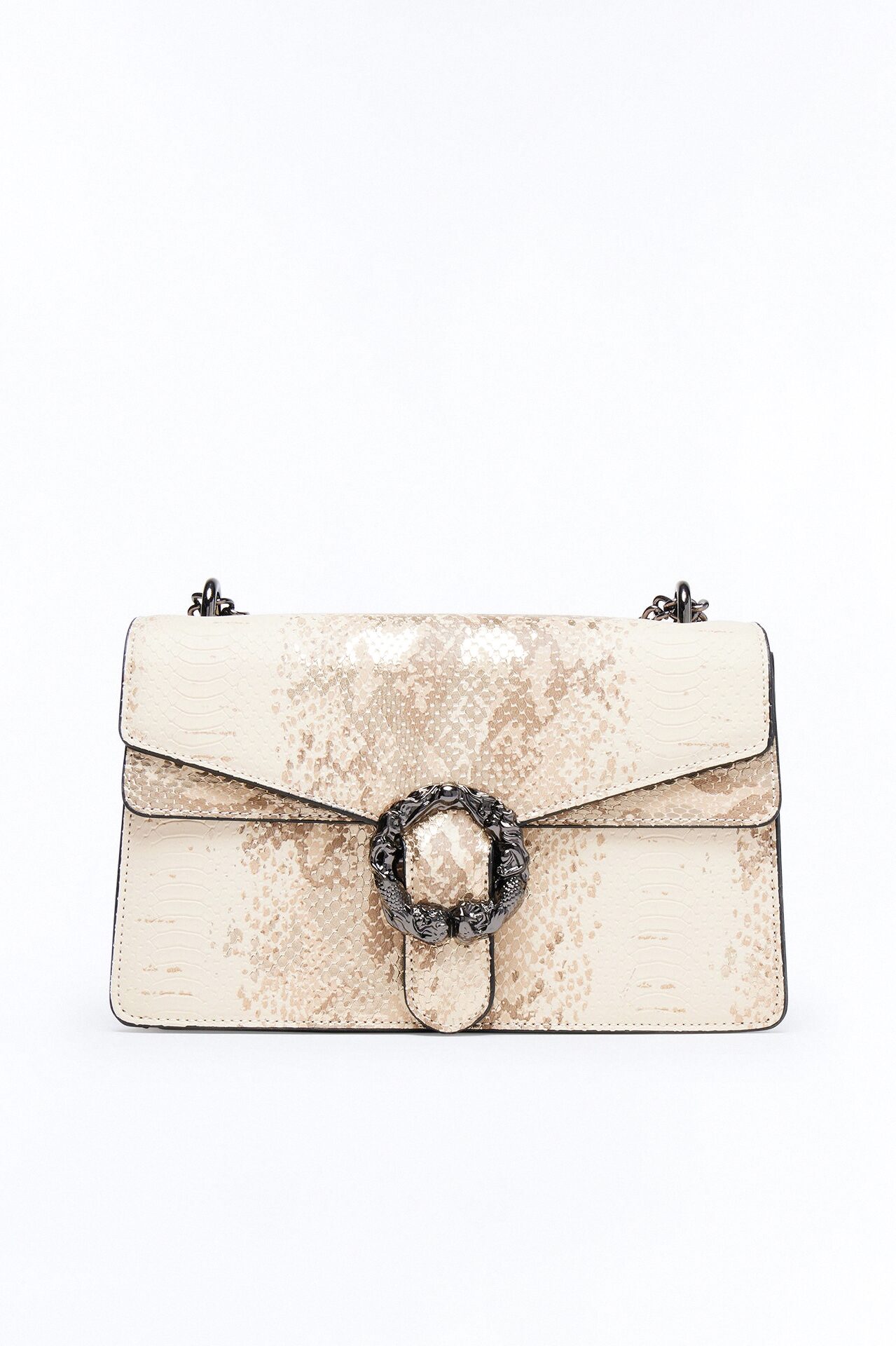 Viper Bite Faux Leather Shoulder Bag - Cream/combo