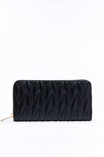 Big Spender Faux Leather Zip Around Wallet - Black