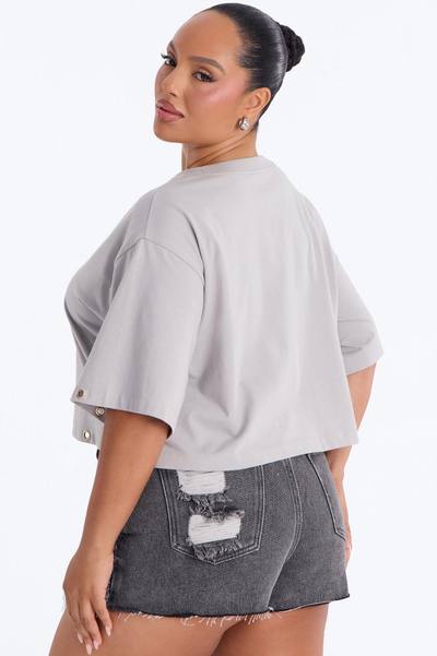 Betty Boop Texas Cropped Tee With Studs - Grey