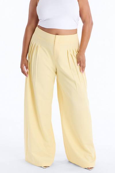 Adele Pleated Wide Leg Trouser Pant 33″ - Yellow