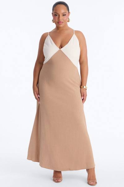 Brielle Linen Maxi Dress - Mocha/combo