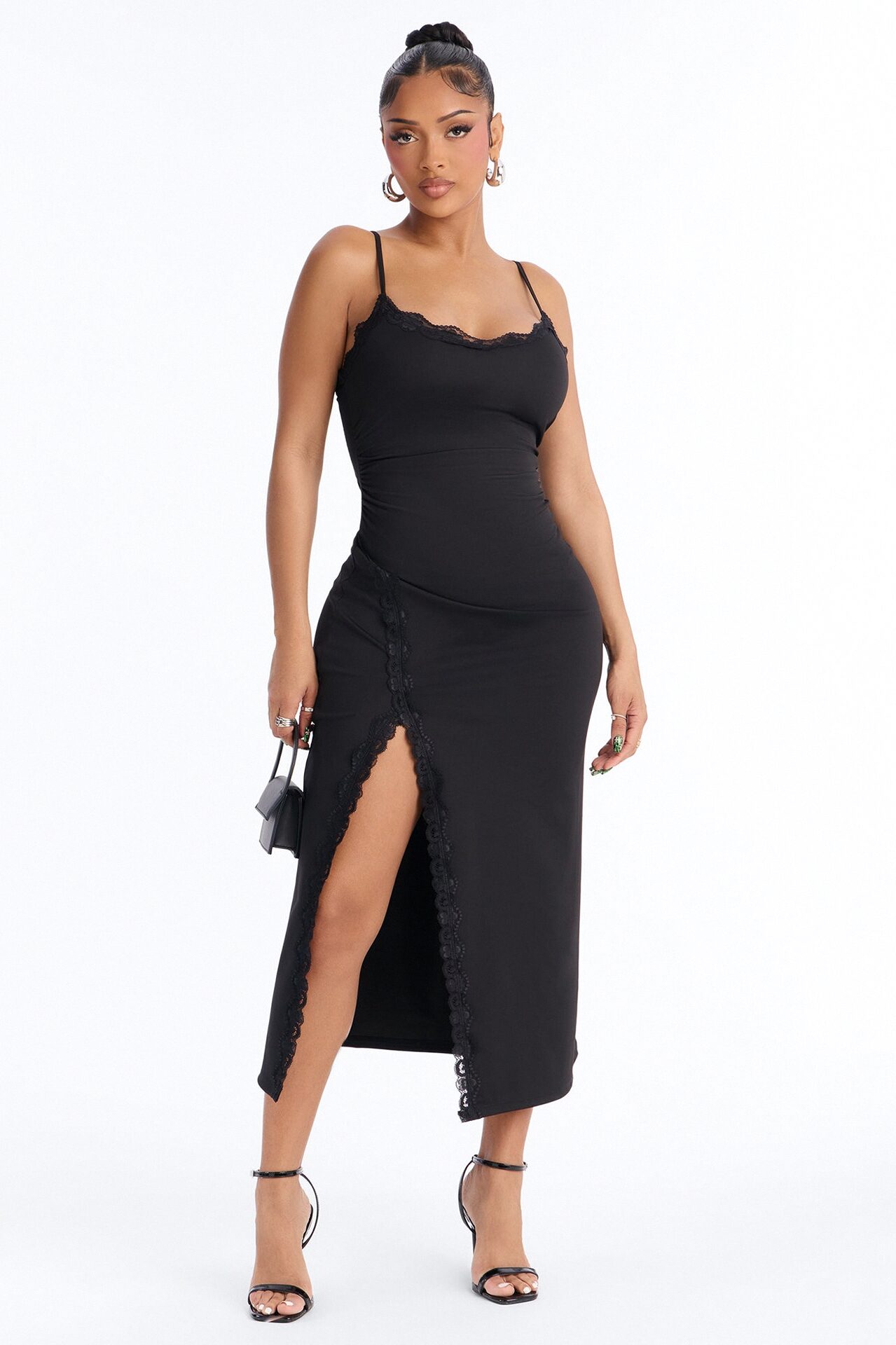 Mariana Lace Trim Midi Dress - Black