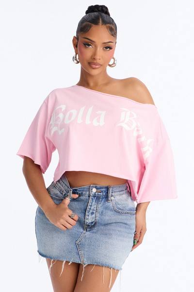Holla Back Off Shoulder Crop Top - Pink