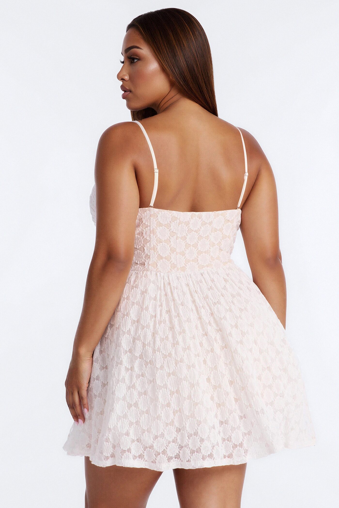 Quinn Corset Waist Lace Mini Dress - Ivory