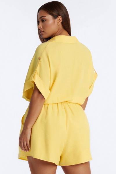 Lilah Collar Short Sleeve Romper - Yellow