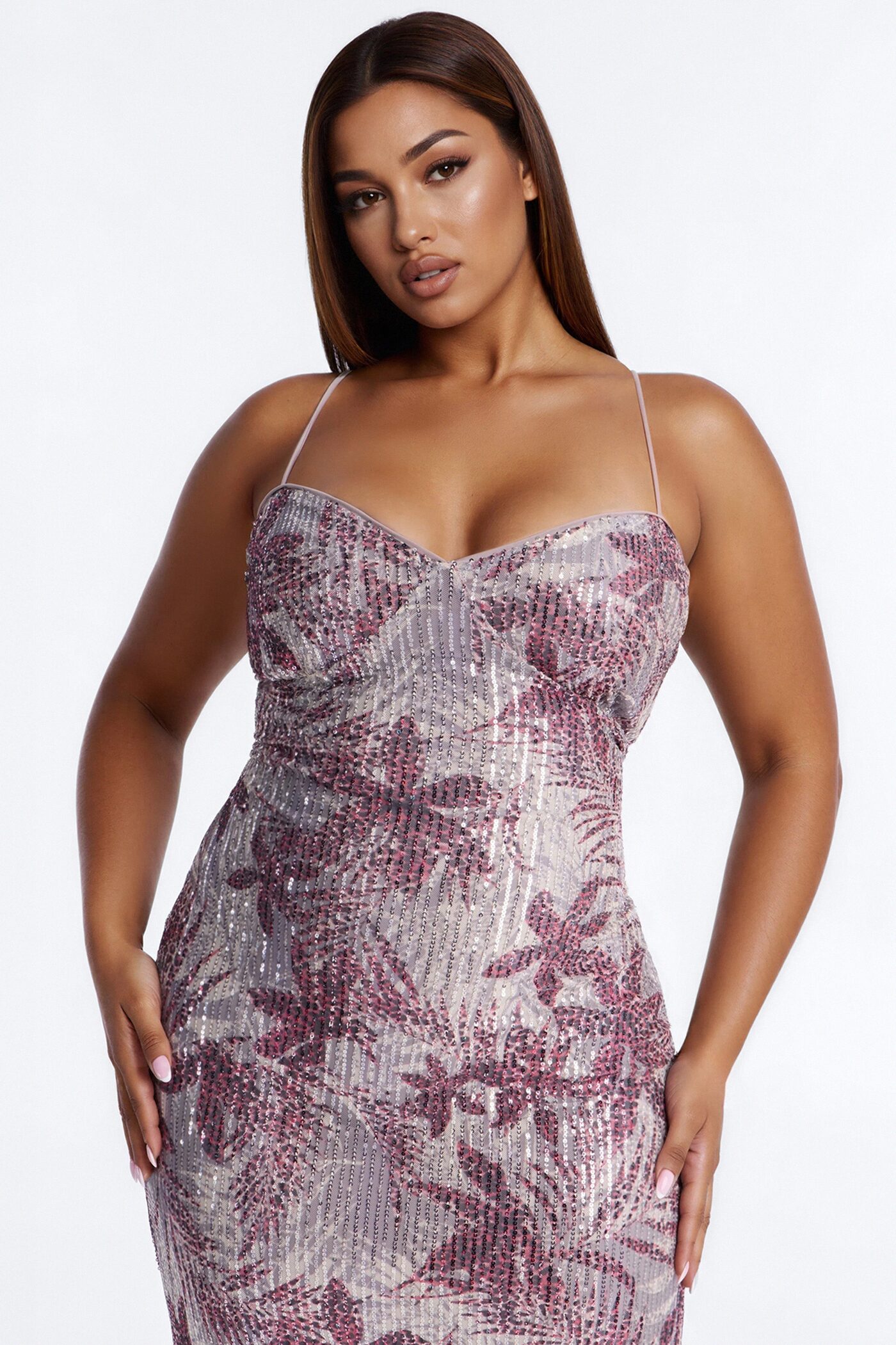 Felicity Printed Sequin Midi Dress - Red