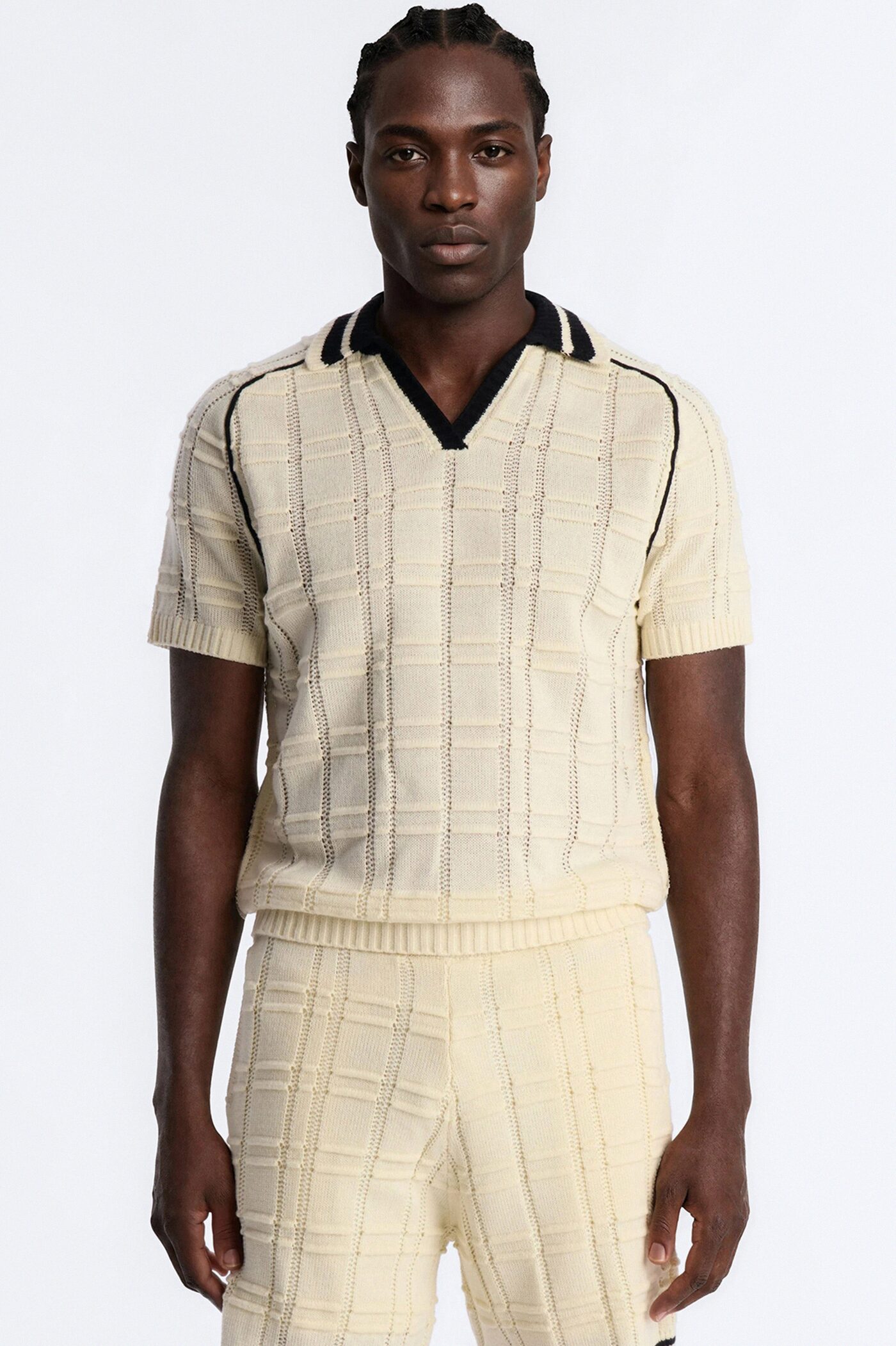 Relaxed Riviera Johnny Collar Knit Polo - Cream