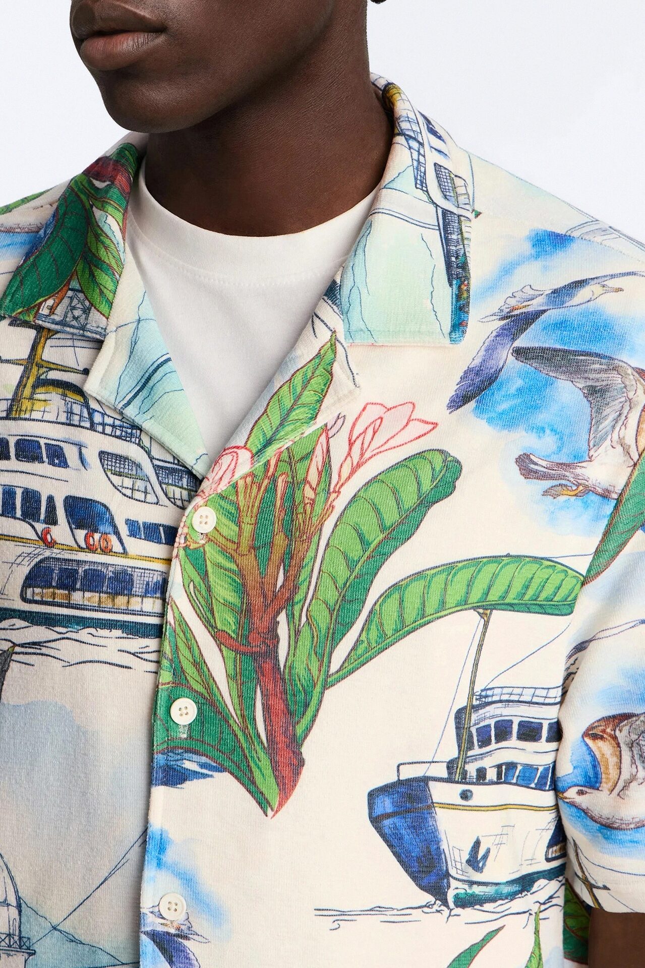 Relaxed Portofino Vista Cuban Collar Button Up Shirt - Multi Color