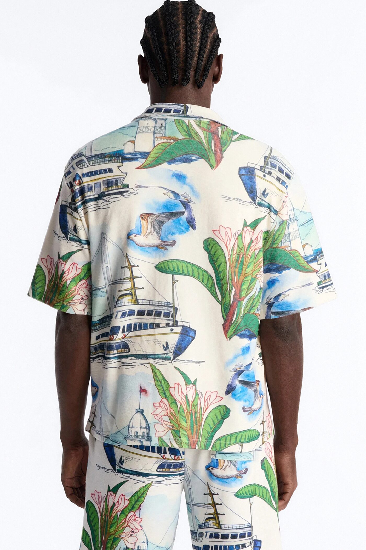 Relaxed Portofino Vista Cuban Collar Button Up Shirt - Multi Color