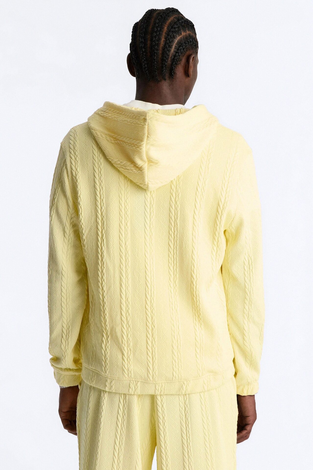 Textured Cozy Braided Hooded Jacket - Butter Yellow