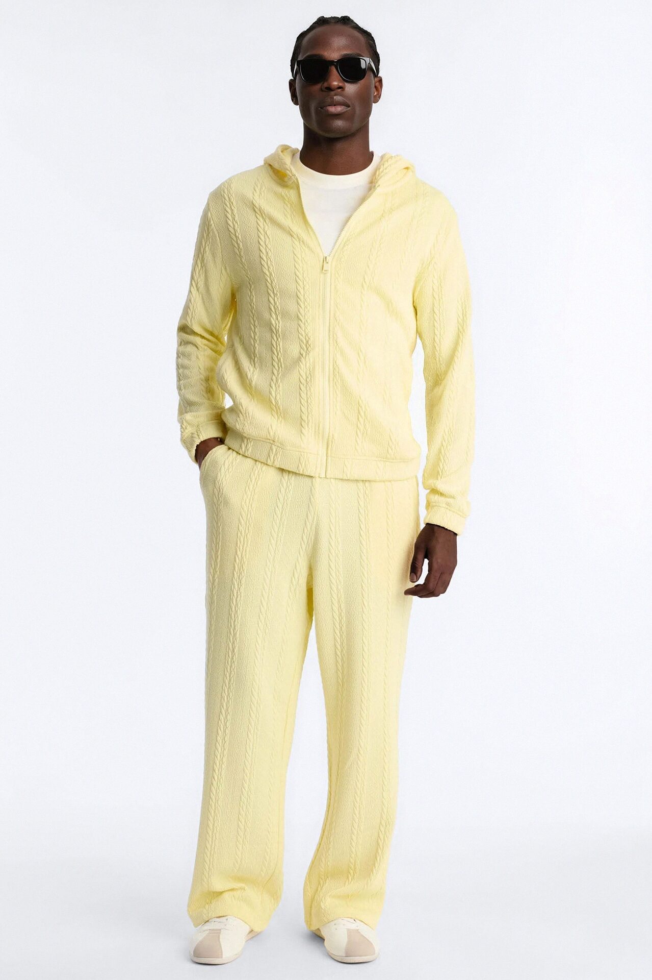 Baggy Textured Cozy Braided Pant - Butter Yellow