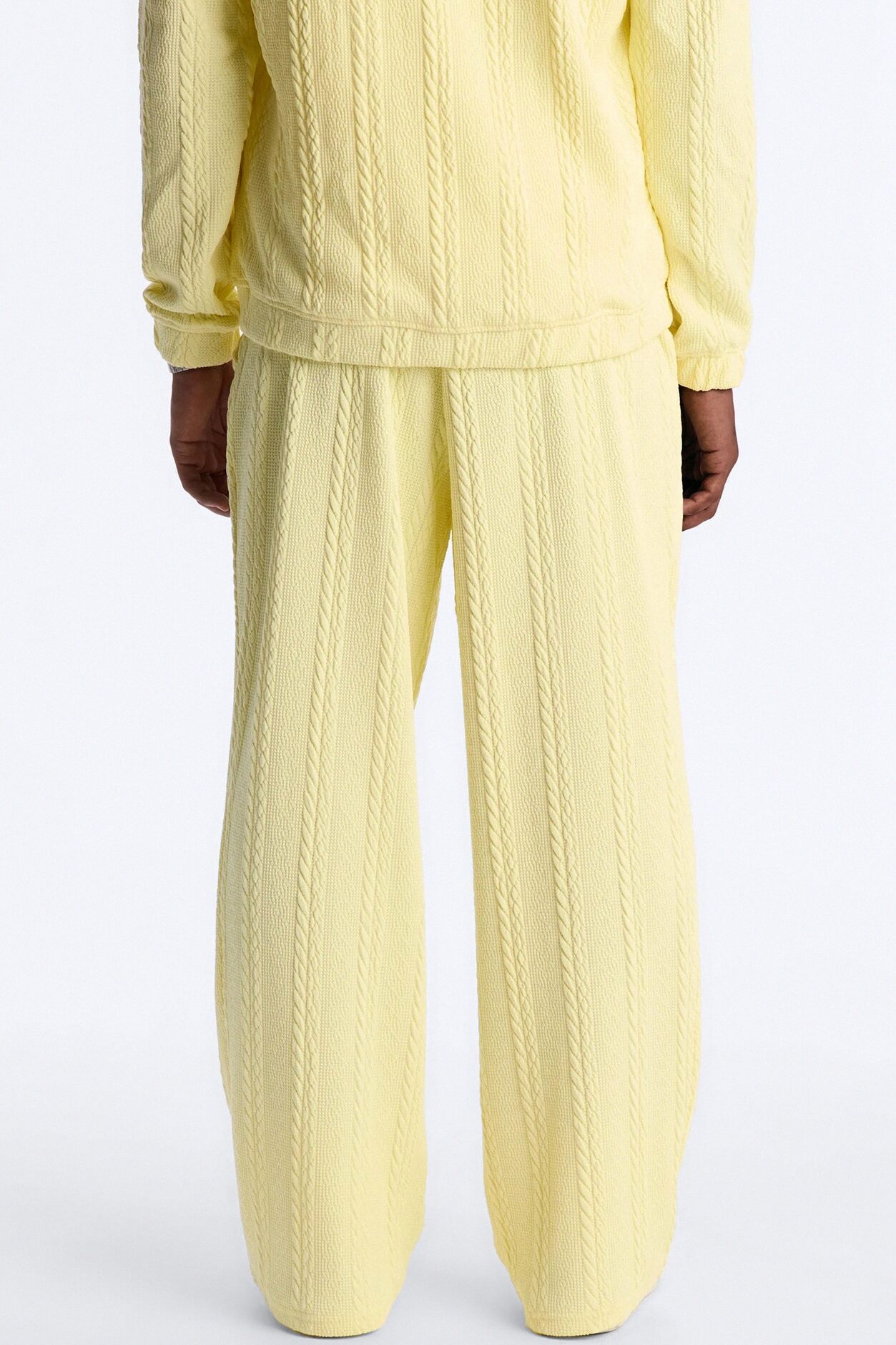 Baggy Textured Cozy Braided Pant - Butter Yellow