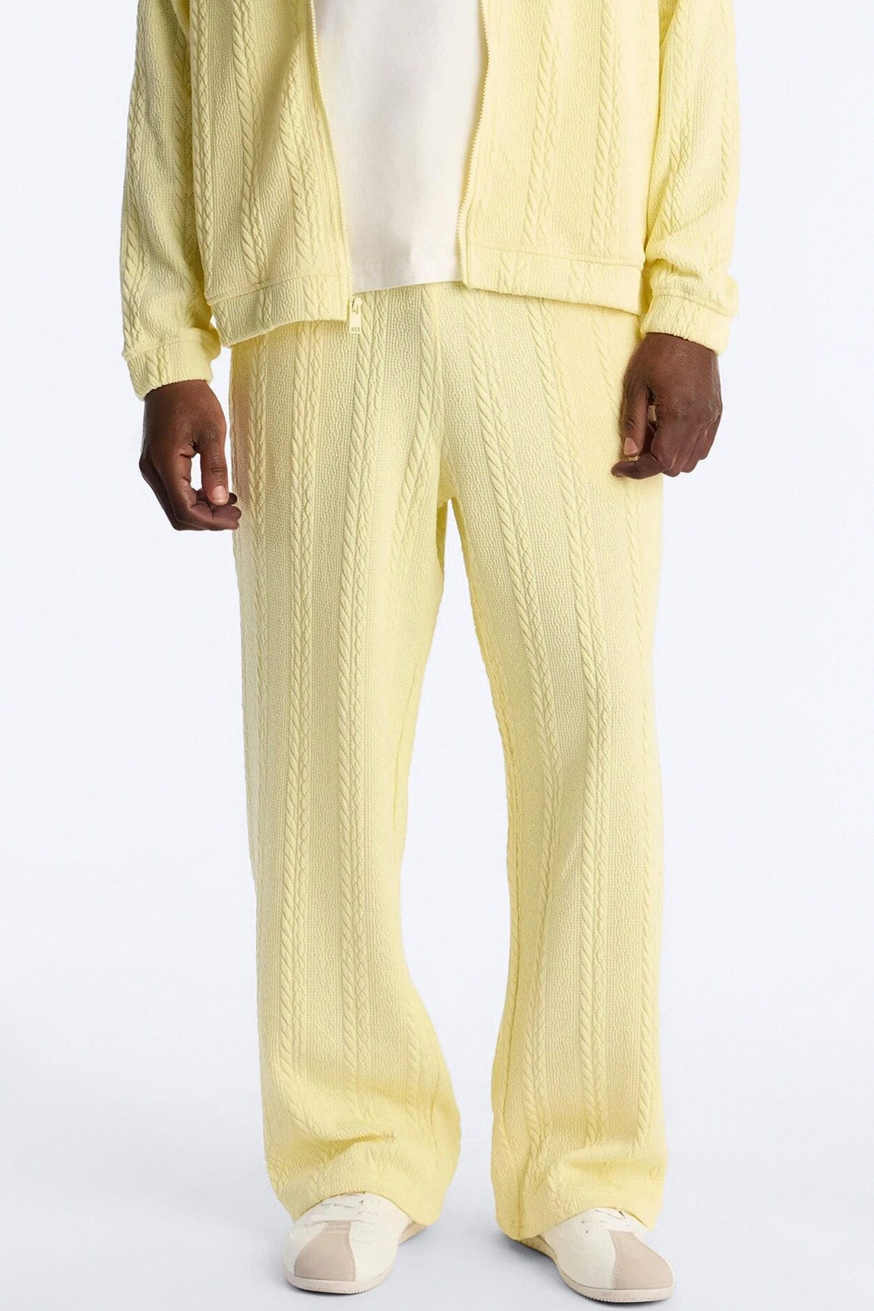 Baggy Textured Cozy Braided Pant - Butter Yellow