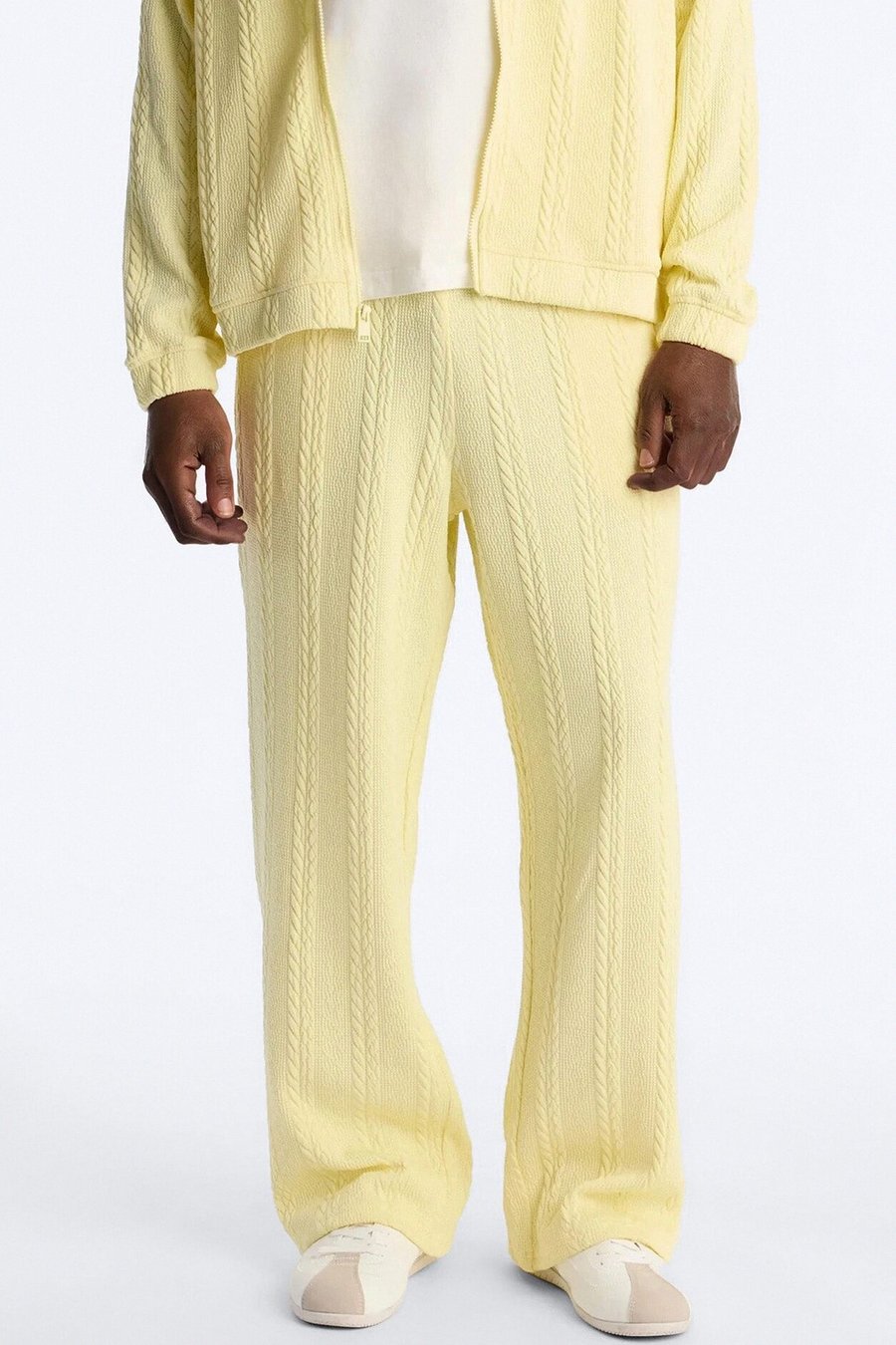 Baggy Textured Cozy Braided Pant - Yellow