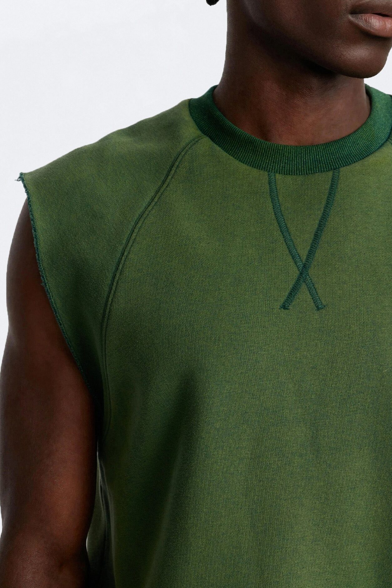Washed Raw Edge Relaxed Muscle Tee - Green