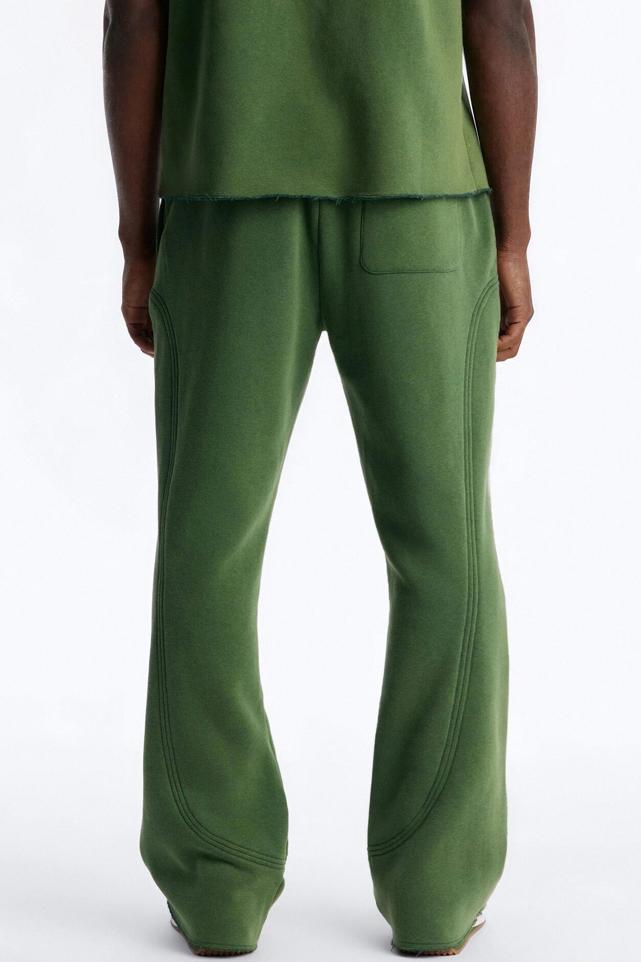 Washed Raw Edge Flare Sweatpant - Green