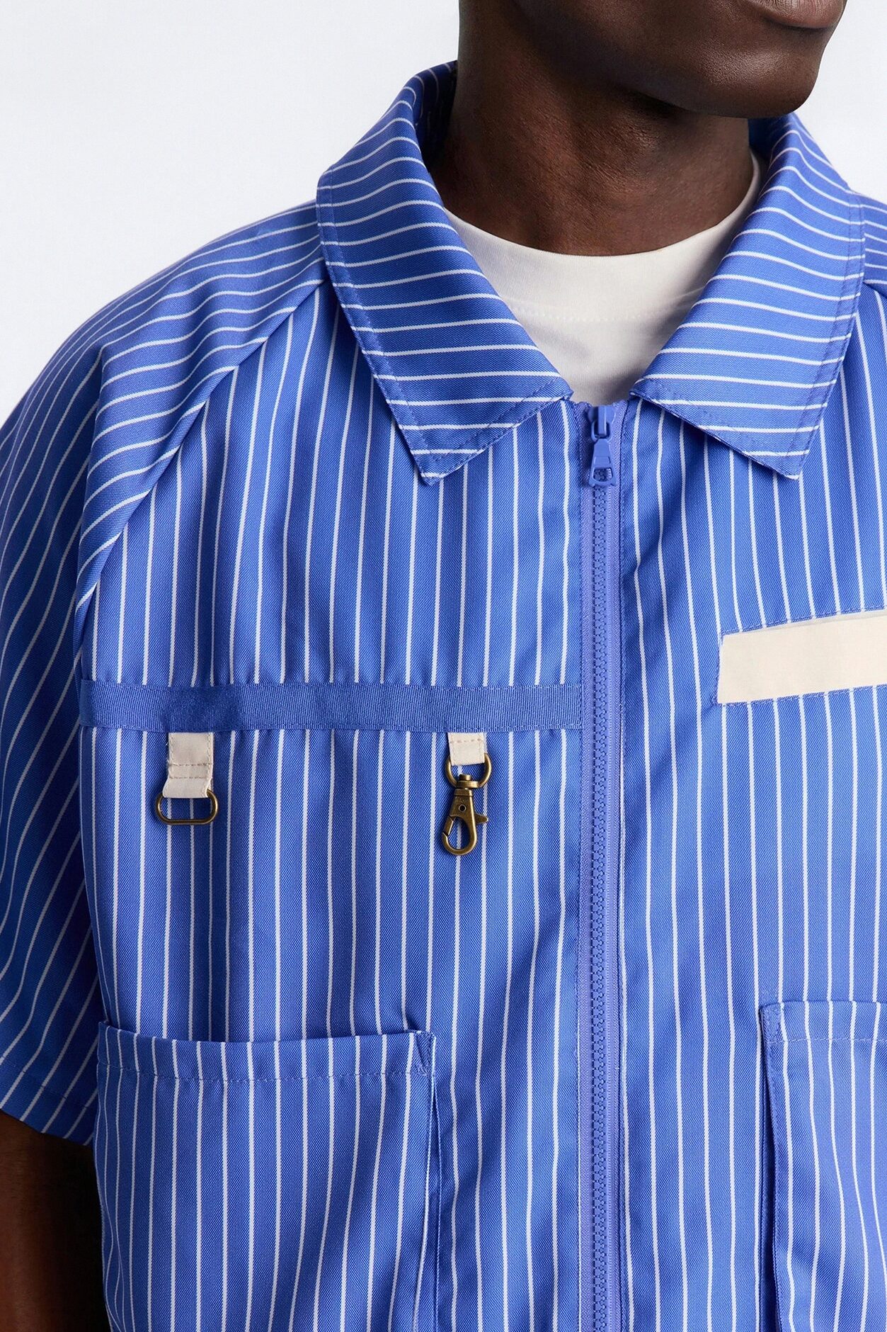 Boxy Cropped Desert Dunes Striped Button Up Shirt - Blue