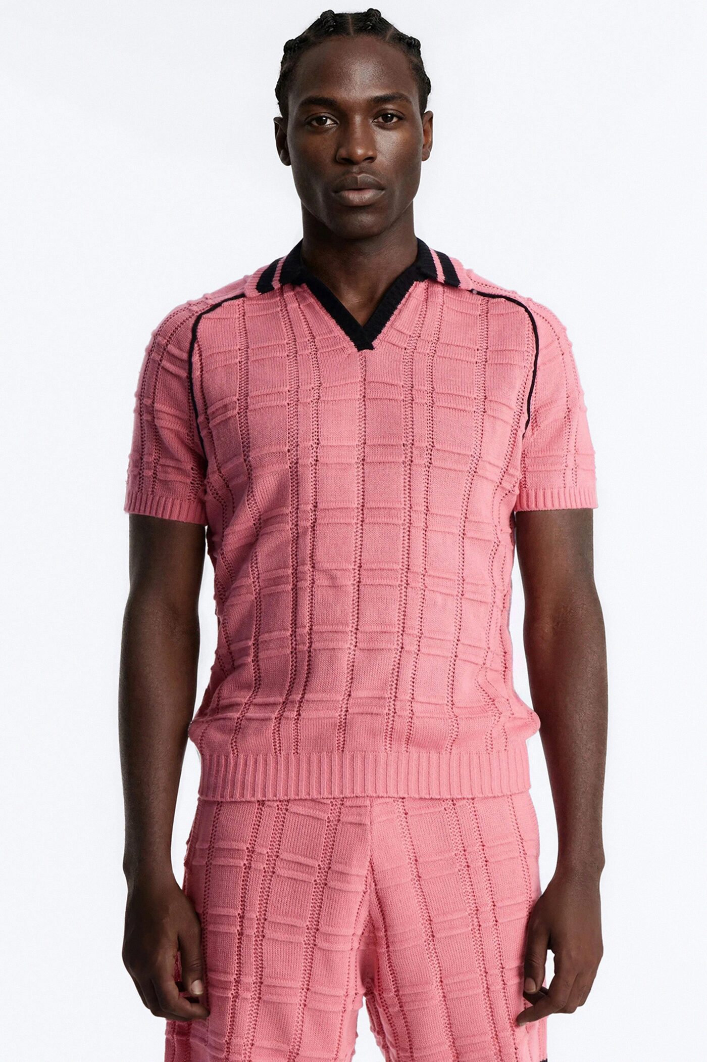 Relaxed Riviera Johnny Collar Knit Polo - Pink