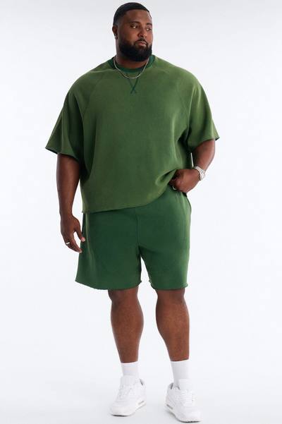 Washed Raw Edge Oversized Tee - Green
