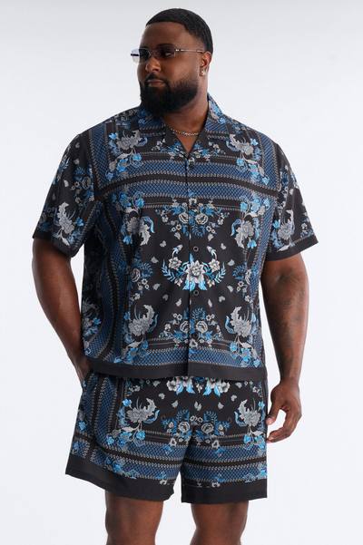 Relaxed Mirage Bloom Cuban Collar Button Shirt - Black