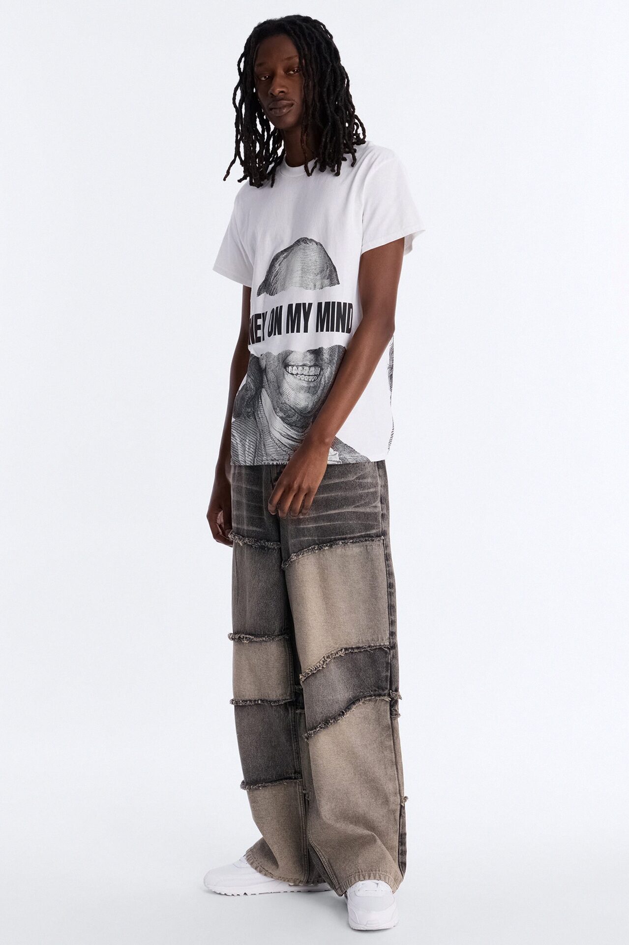 Baggy Fray Zone Jeans - Grey