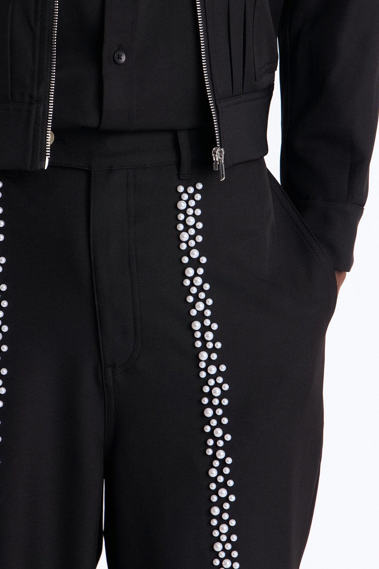Baggy Pearl Cascade Trouser - Black