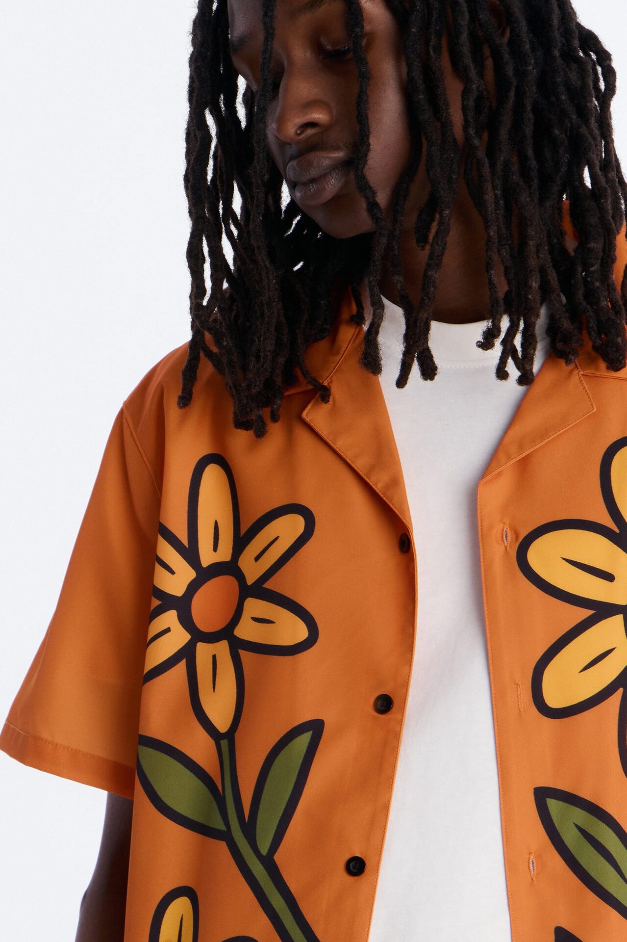 Relaxed Golden Sunshine Petals Button Up Shirt - Orange