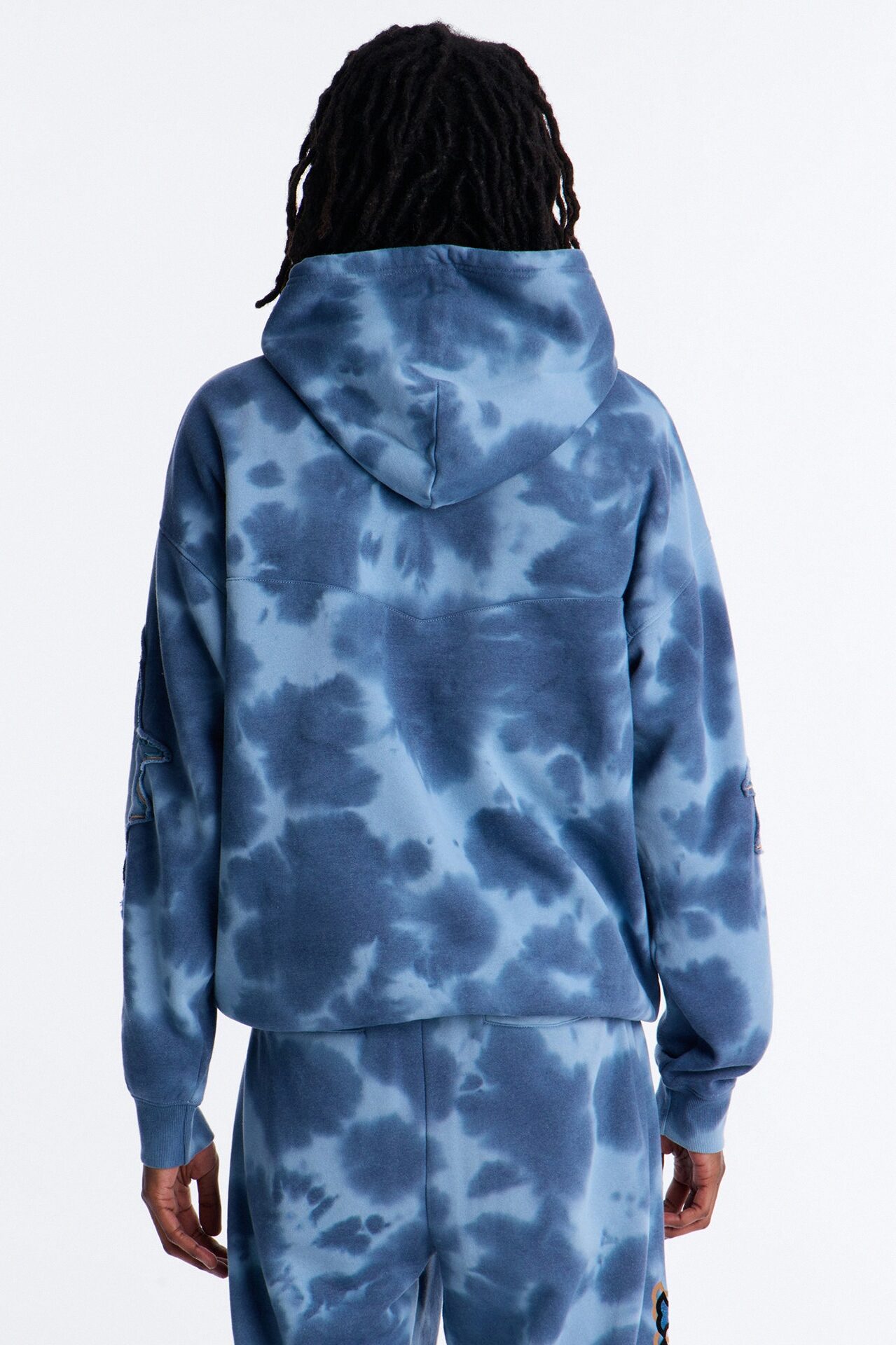 Von Dutch Outlaw Bleach Dyed Raw Edge Hoodie - Blue