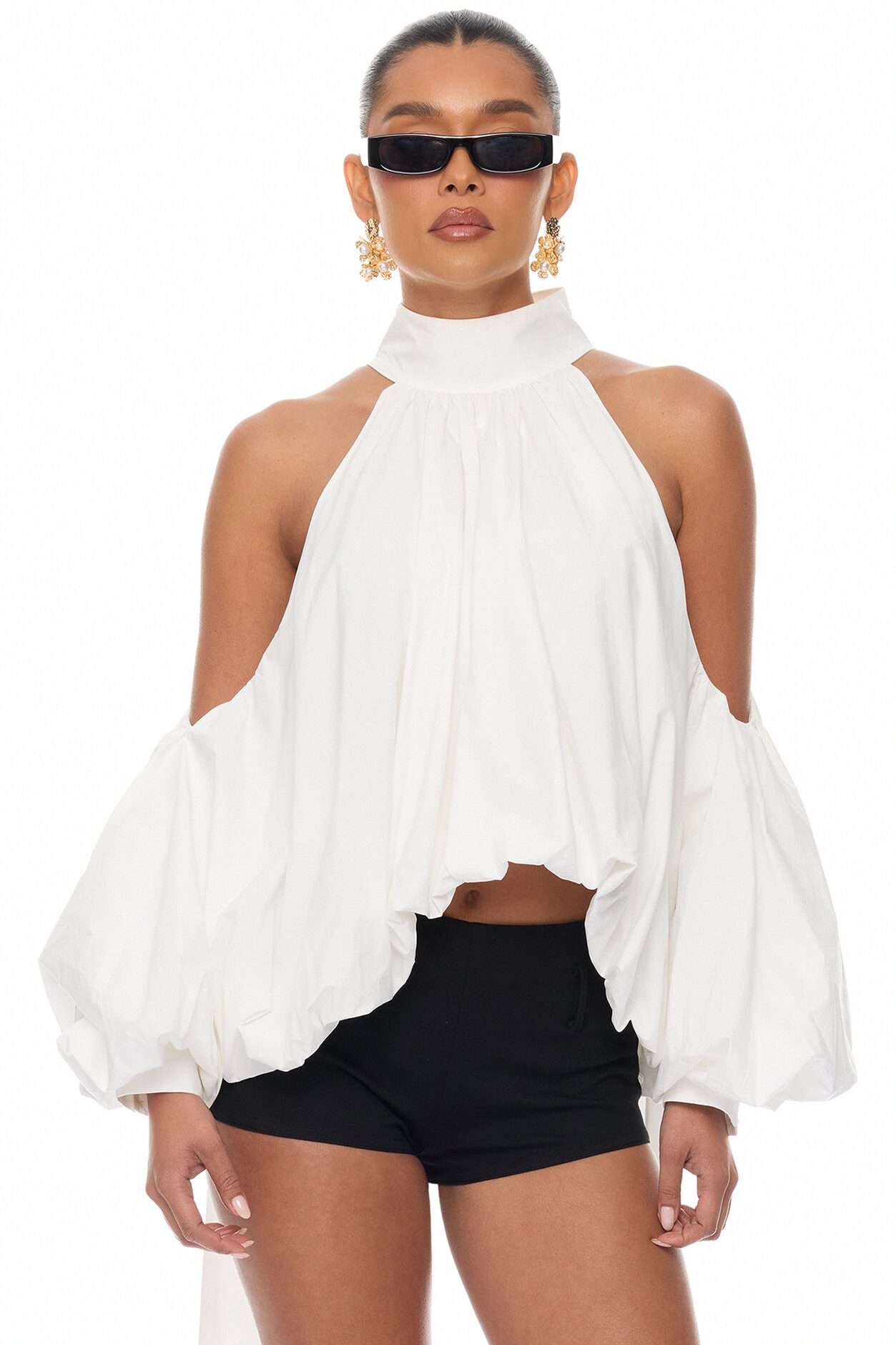 Giselle Bubble Hem Cotton Blouse - White