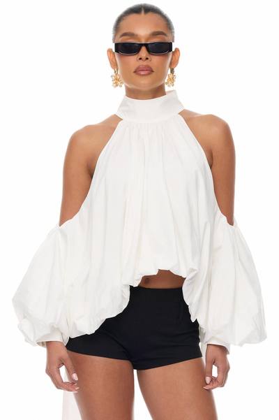 Giselle Bubble Hem Cotton Blouse - White