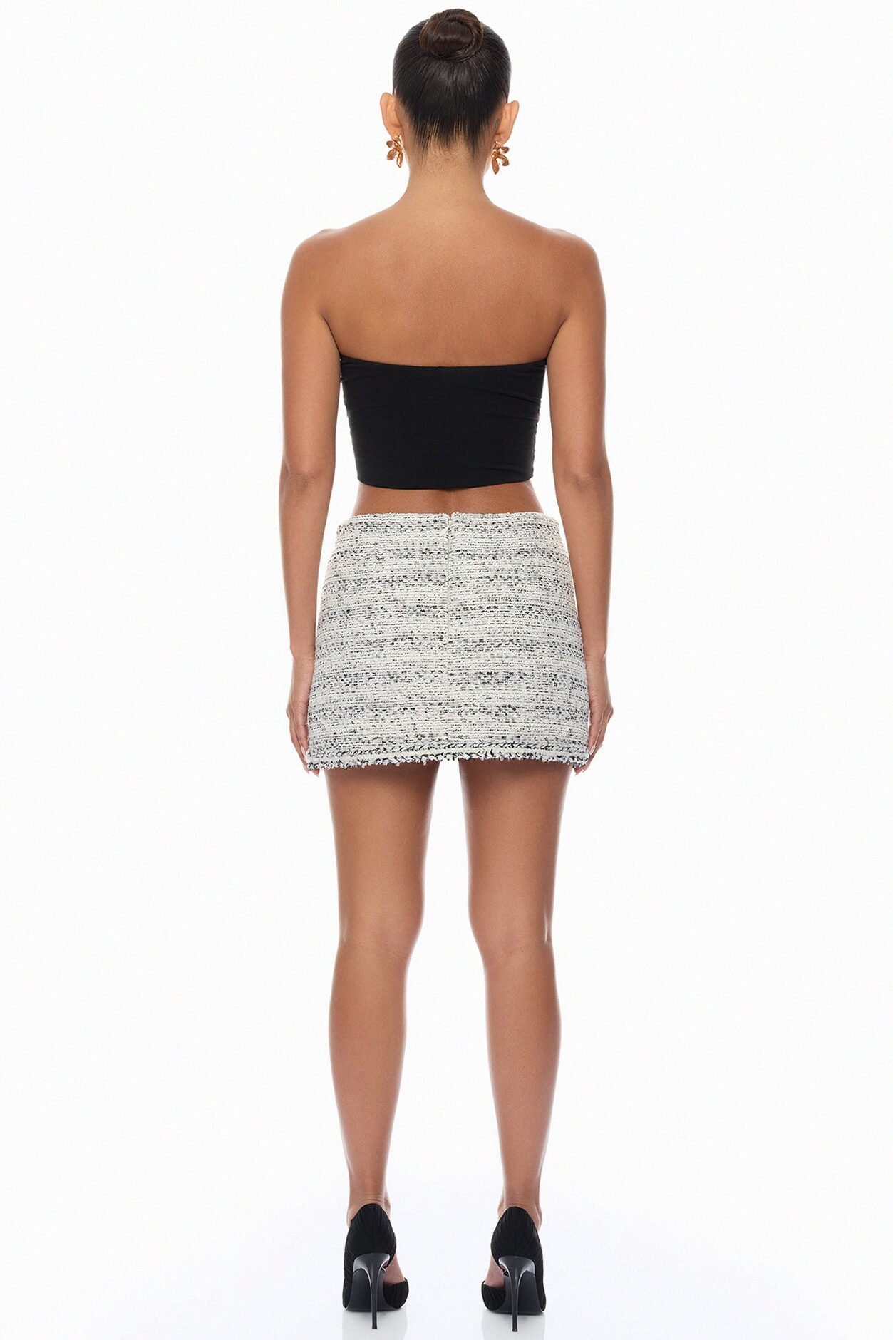 Kaela Embellished Tweed Mini Skirt - Black/White