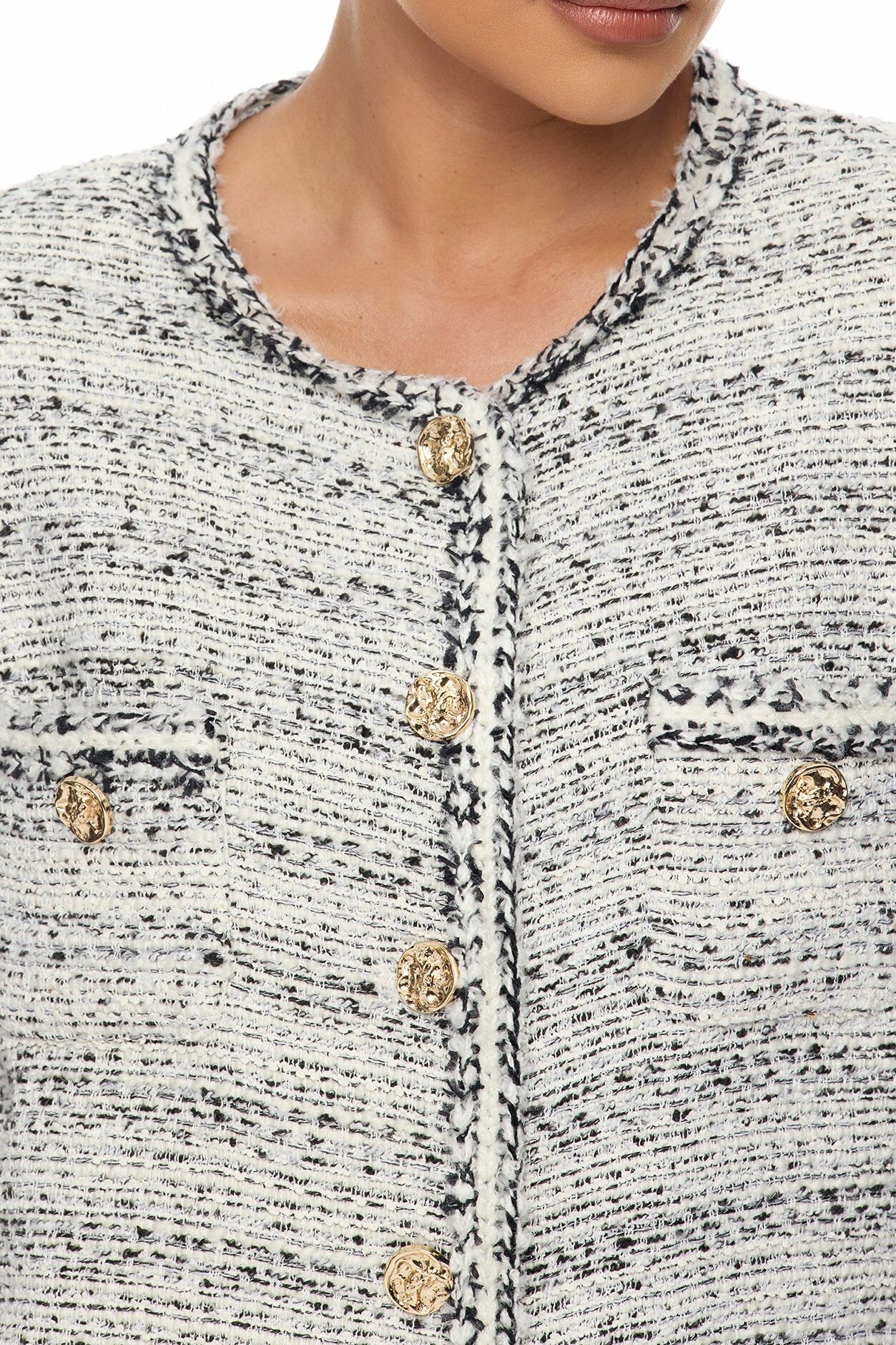 Kaela Embellished Tweed Long Cardigan - Black/White