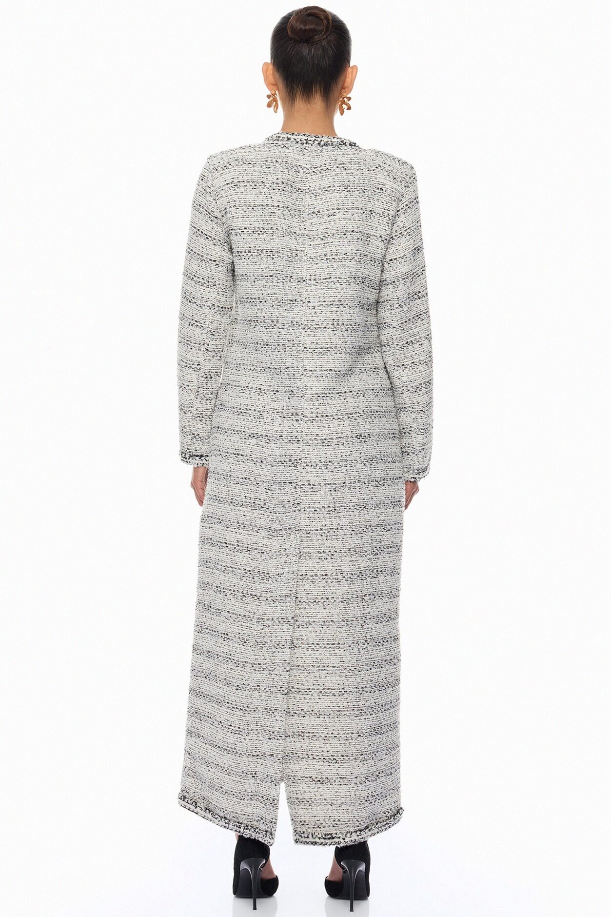 Kaela Embellished Tweed Long Cardigan - Black/White