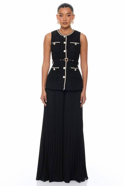 Down The Coast Tweed Pleated Pant Set - Black