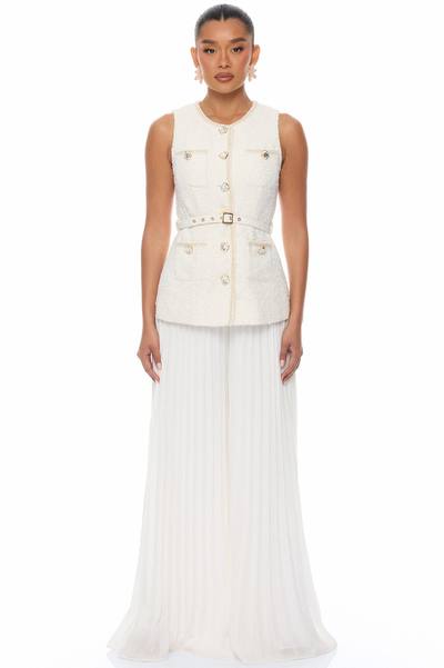 Down The Coast Tweed Pleated Pant Set - White