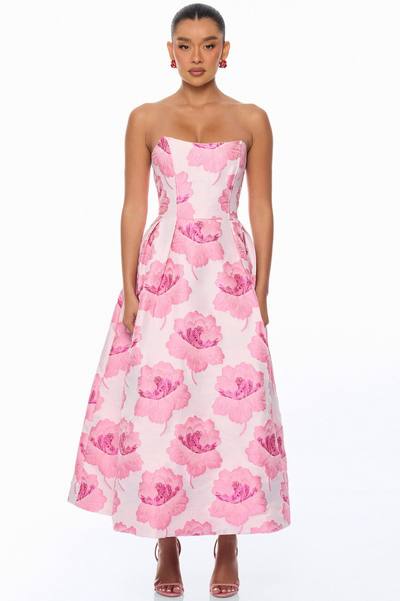 Fiora Strapless Jacquard Maxi Dress - Pink