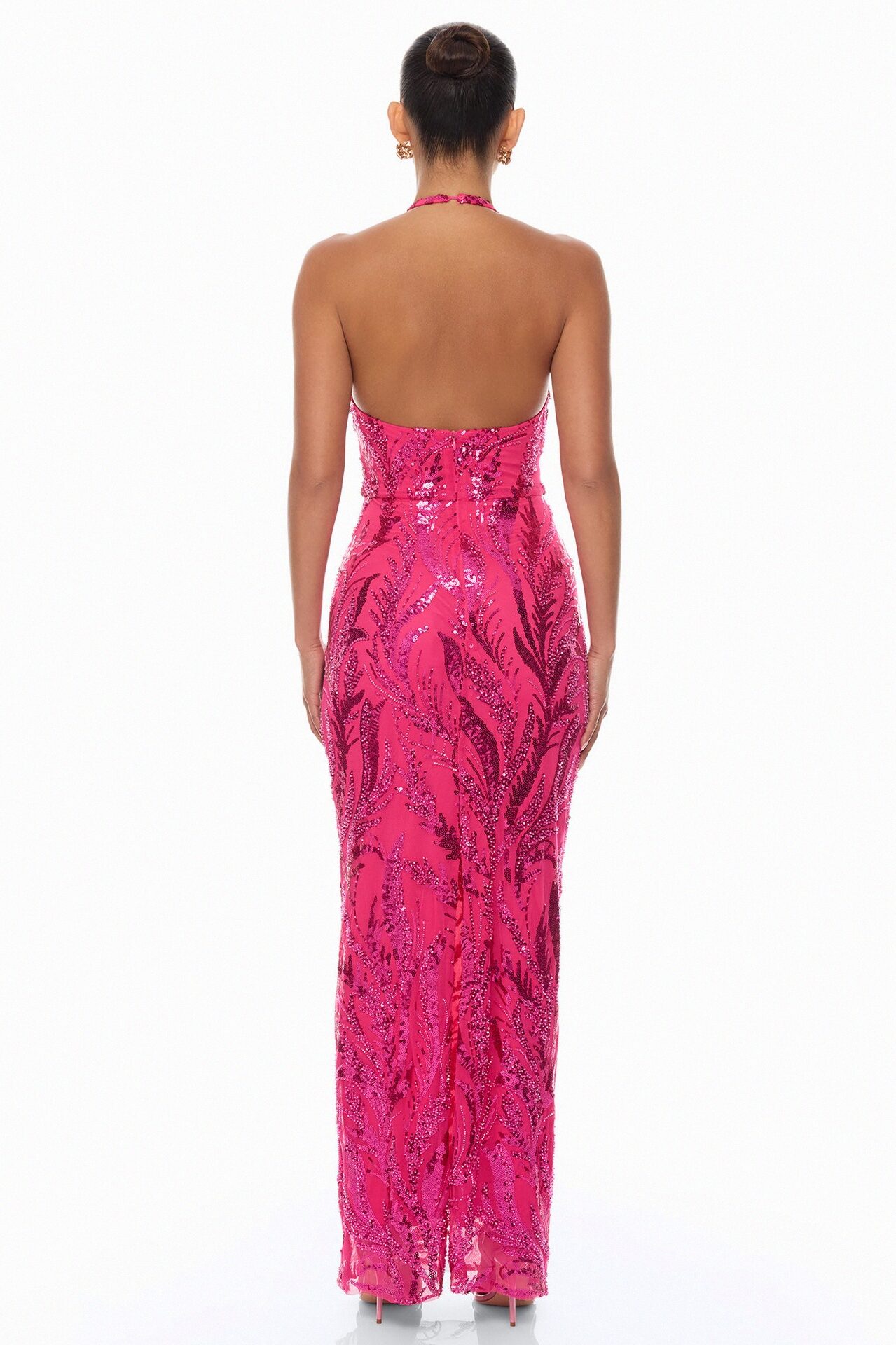 Darrah Halter Embellished Maxi Dress - Hot Pink