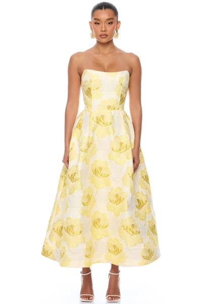 Fiora Strapless Jacquard Maxi Dress - Yellow
