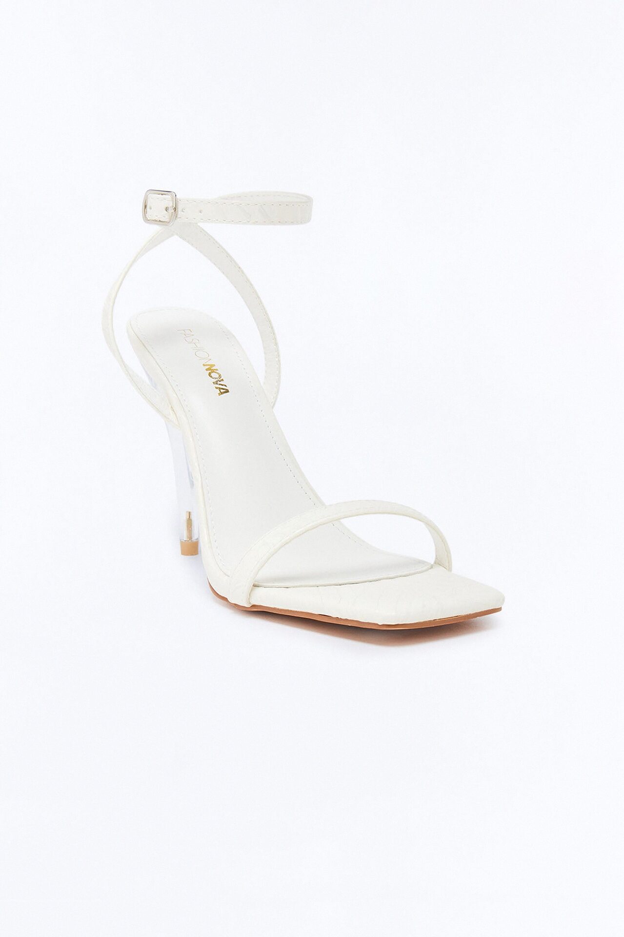 Zinger Ankle Strap Clear Heels - White