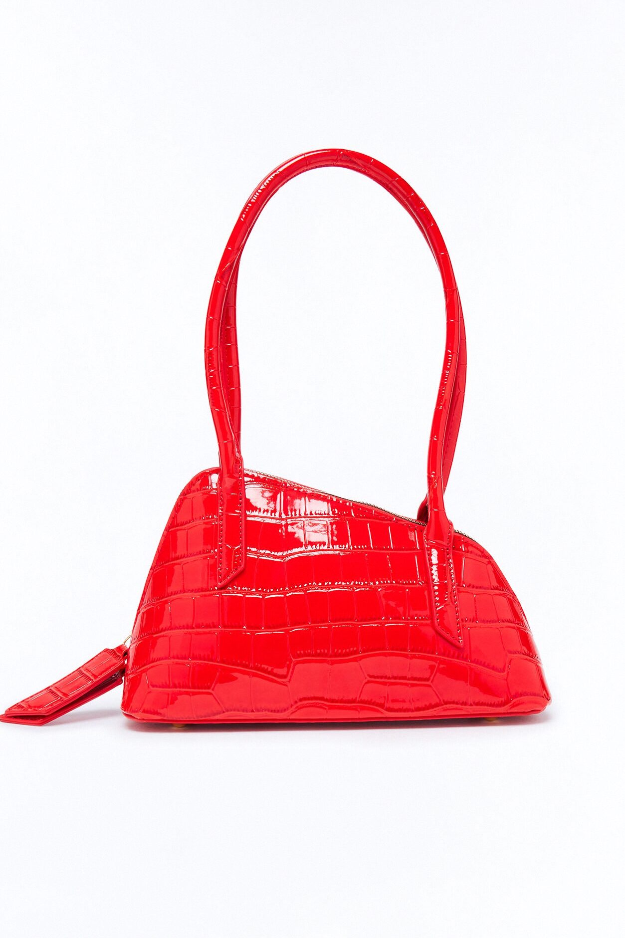 Lucky Catch Embossed Croc Shoulder Handbag - Red
