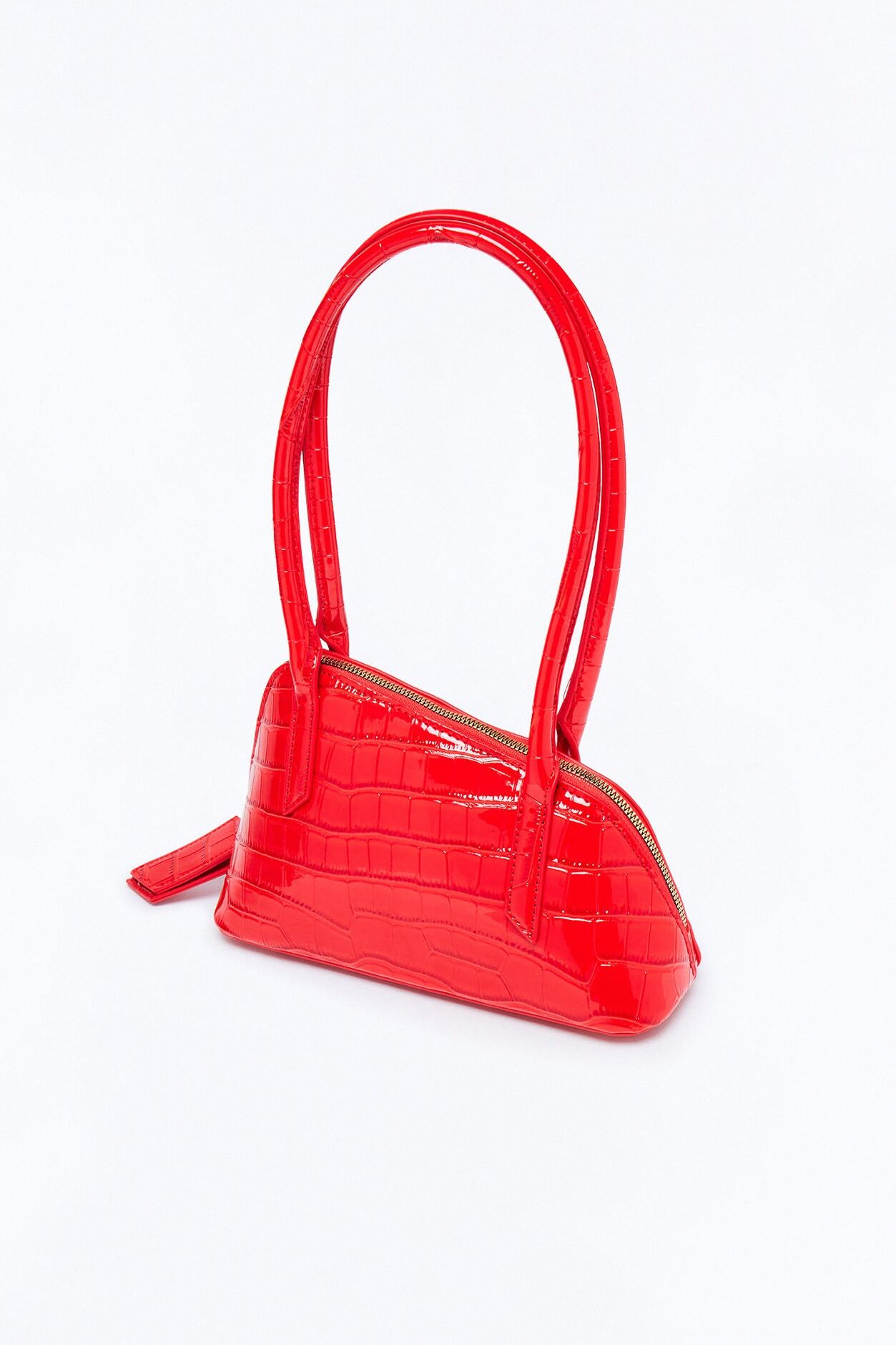 Lucky Catch Embossed Croc Shoulder Handbag - Red