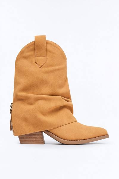 Blanc Overlay Cowboy Booties - Tan